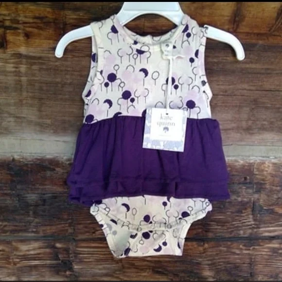 Nwt Kate Quinn Sleeveless Double Skirted Bodysuit 3-6 M Little Purple Trees Line - Picture 1 of 4